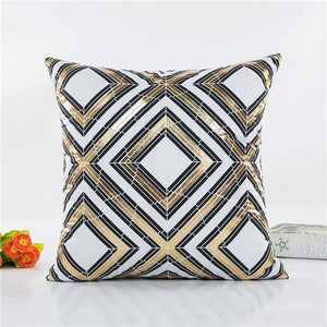 Diamond Shaped Black White and Gold Cushion Cover