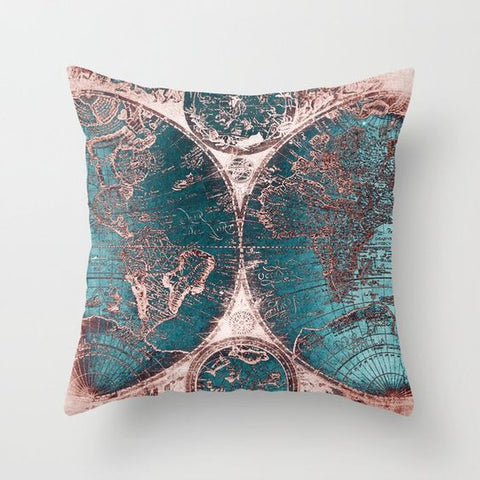 Pink Globe Map Cushion Cover