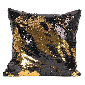 Black and Gold Double Sequin Cushion Cover