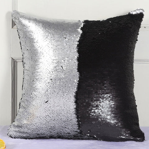 Black and Silver Double Sequin Cushion Cover