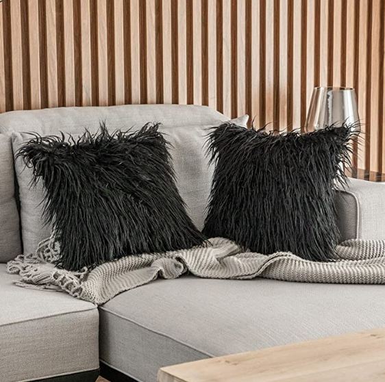 Mongolian Black Fur Cushion Cover