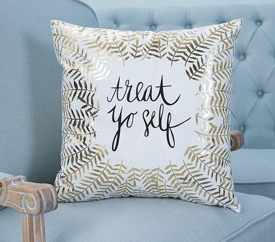 Treat yo self White and Gold Cushion Cover